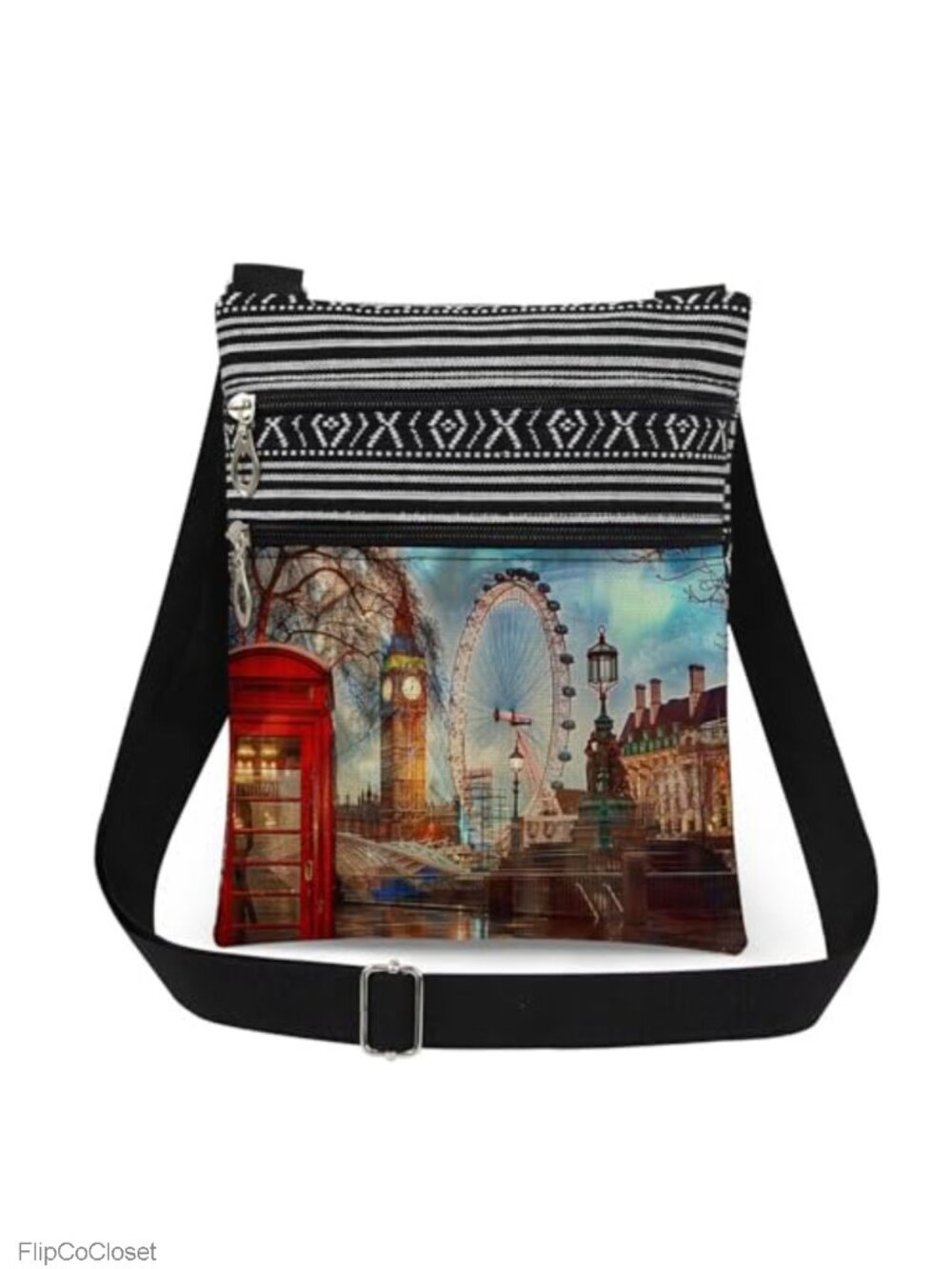 London Souvenir Crossbody Bag Polyester Adjustable Strap Travel